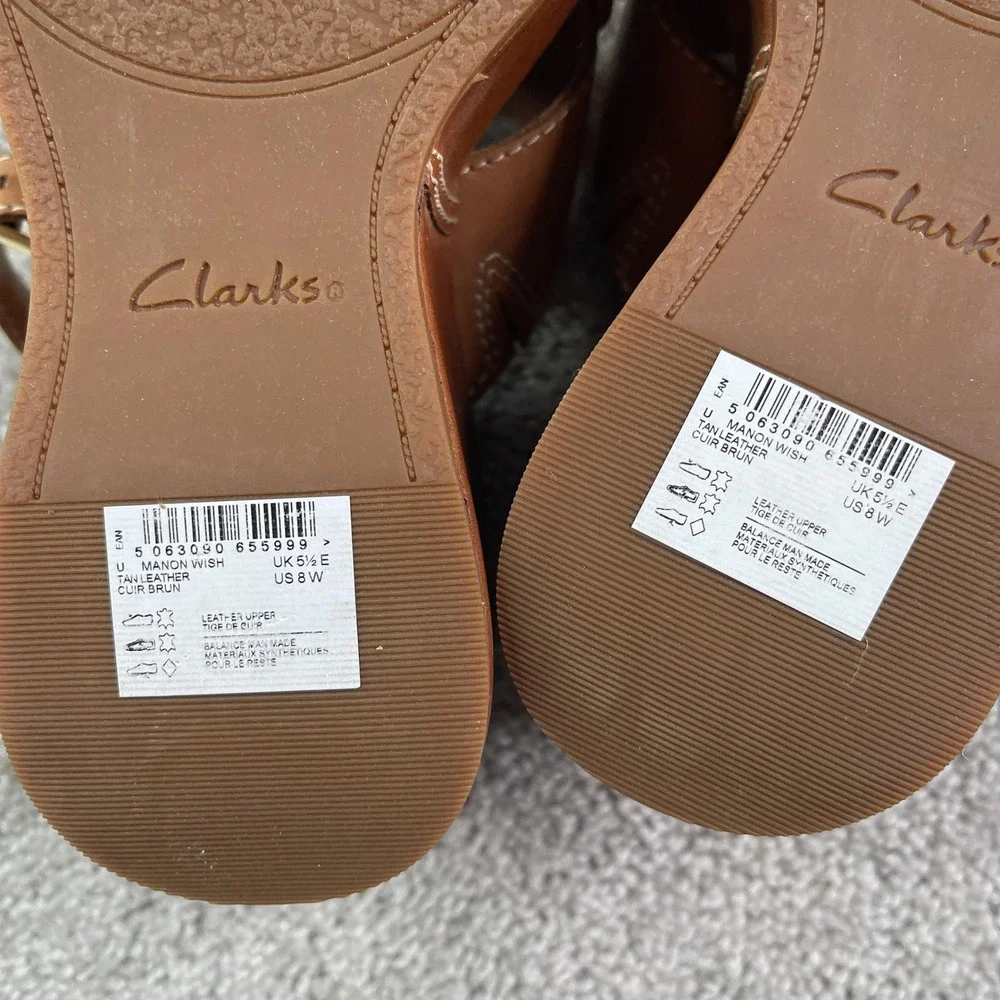 Clarks Manon Wish Sandals Women Size 8 Wide Tan Leather Wedge Slingback Platform